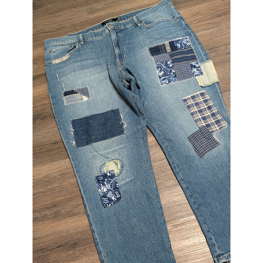 Lauren Ralph Lauren Patchwork Ankle Jeans Womens 18 Blue Denim Boho Straight Leg